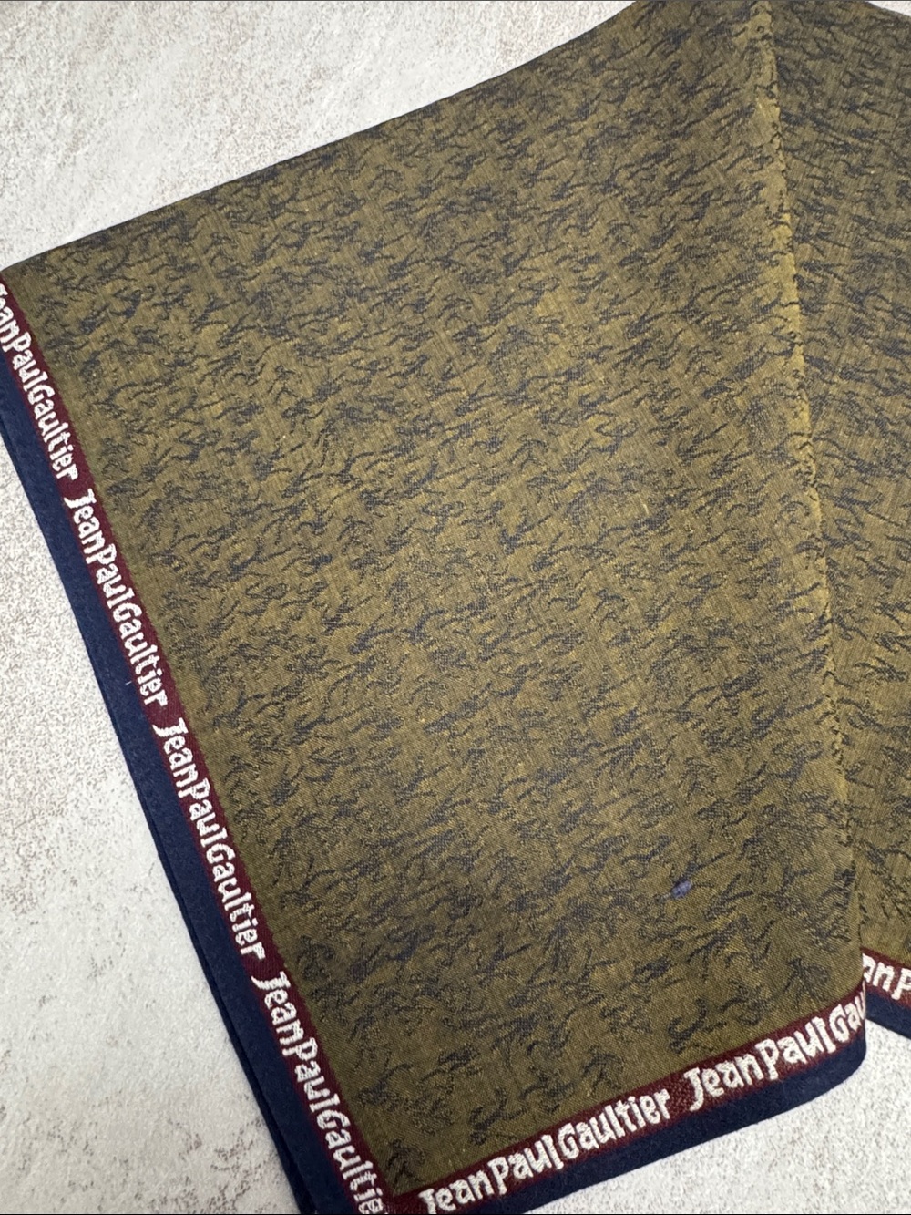 Jean Paul Gaultier Olive and Navy Logo-Trim Men's Pocket Square - Picture 4 of 6
